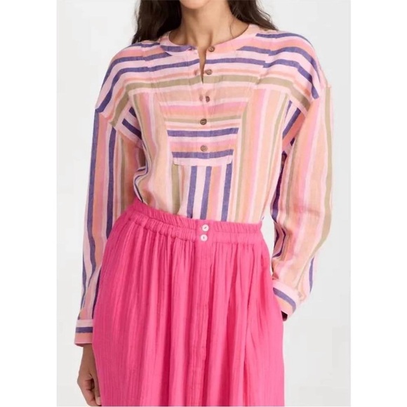 Xirena Macyn Top in Citrus Melange Linen Striped - Picture 1 of 8